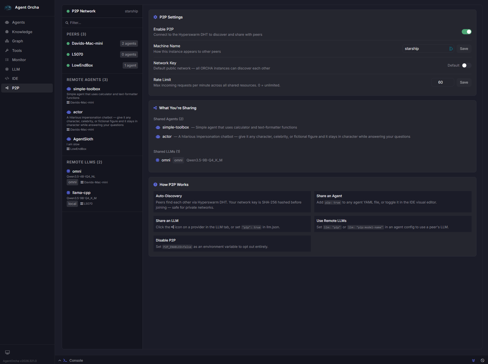 Agent Orcha P2P Network — encrypted peer-to-peer agent and LLM sharing